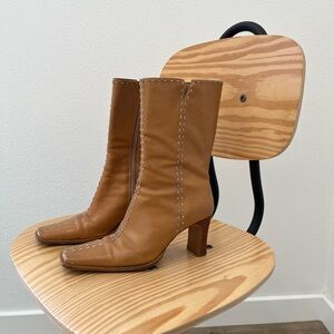Vintage Square Toe Leather Boots